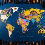 African instruments and vibrant artwork spread across a world map, connecting diverse cultures through music and art